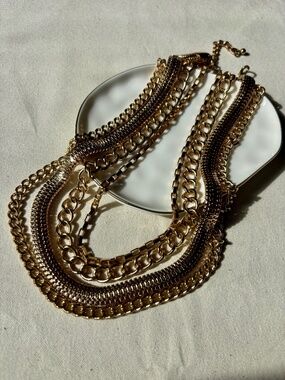 Layered Gold Chain Necklace Multi Strand Statement Chunky